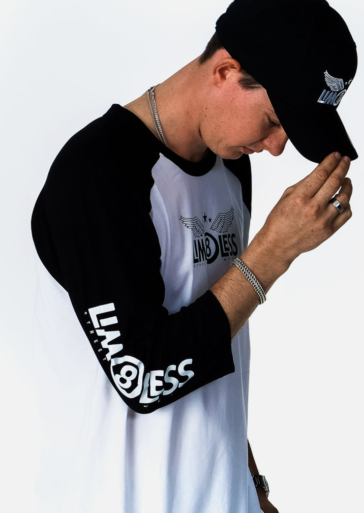 LIM8LESS Black & White Raglan Tee