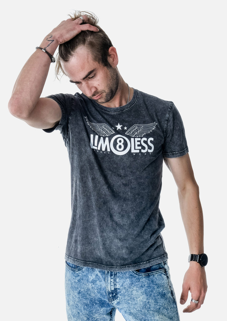 LIM8LESS Grey Marle Stone Wash Tee