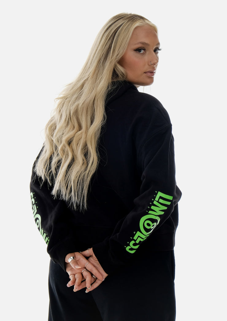 LIM8LESS Neon Black Crop Hoodie