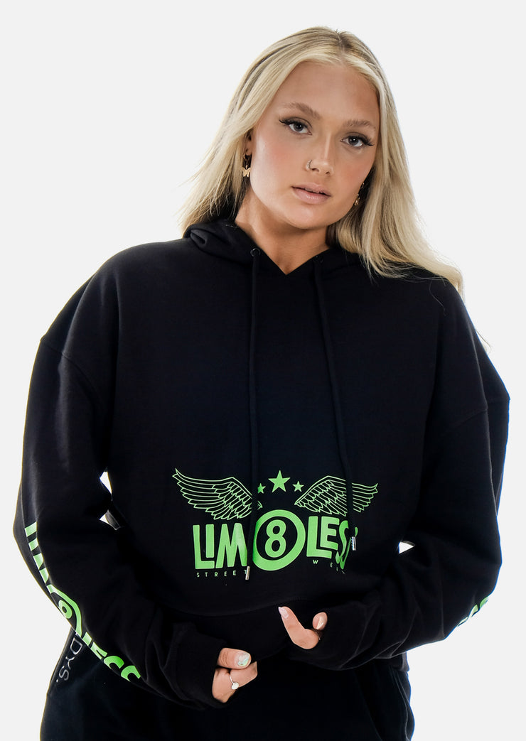 LIM8LESS Neon Black Crop Hoodie