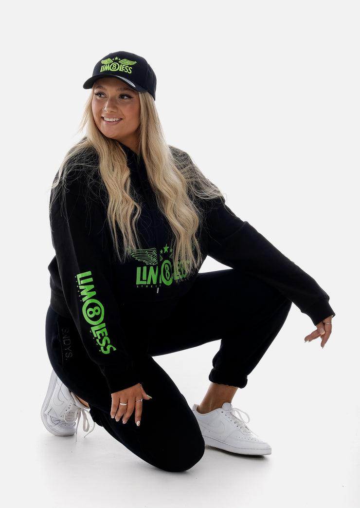 LIM8LESS Neon Black Crop Hoodie