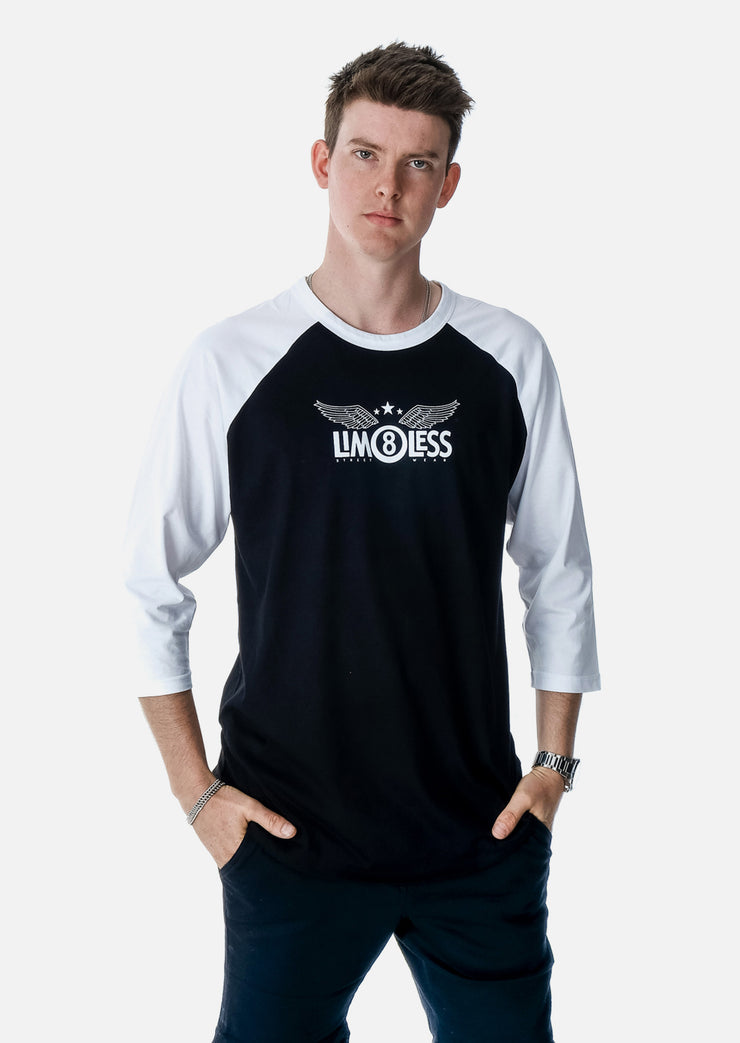 LIM8LESS White & Black Raglan Tee