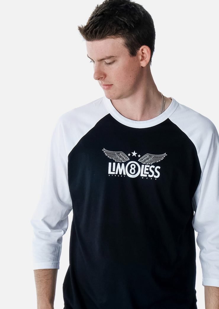 LIM8LESS White & Black Raglan Tee