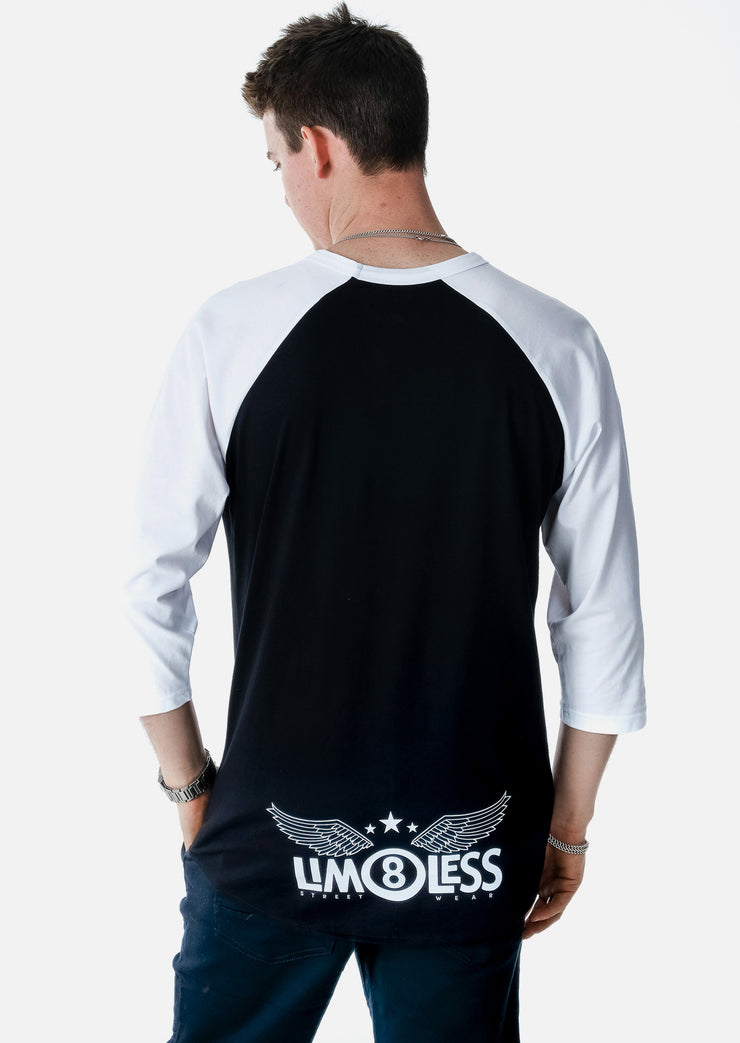 LIM8LESS White & Black Raglan Tee